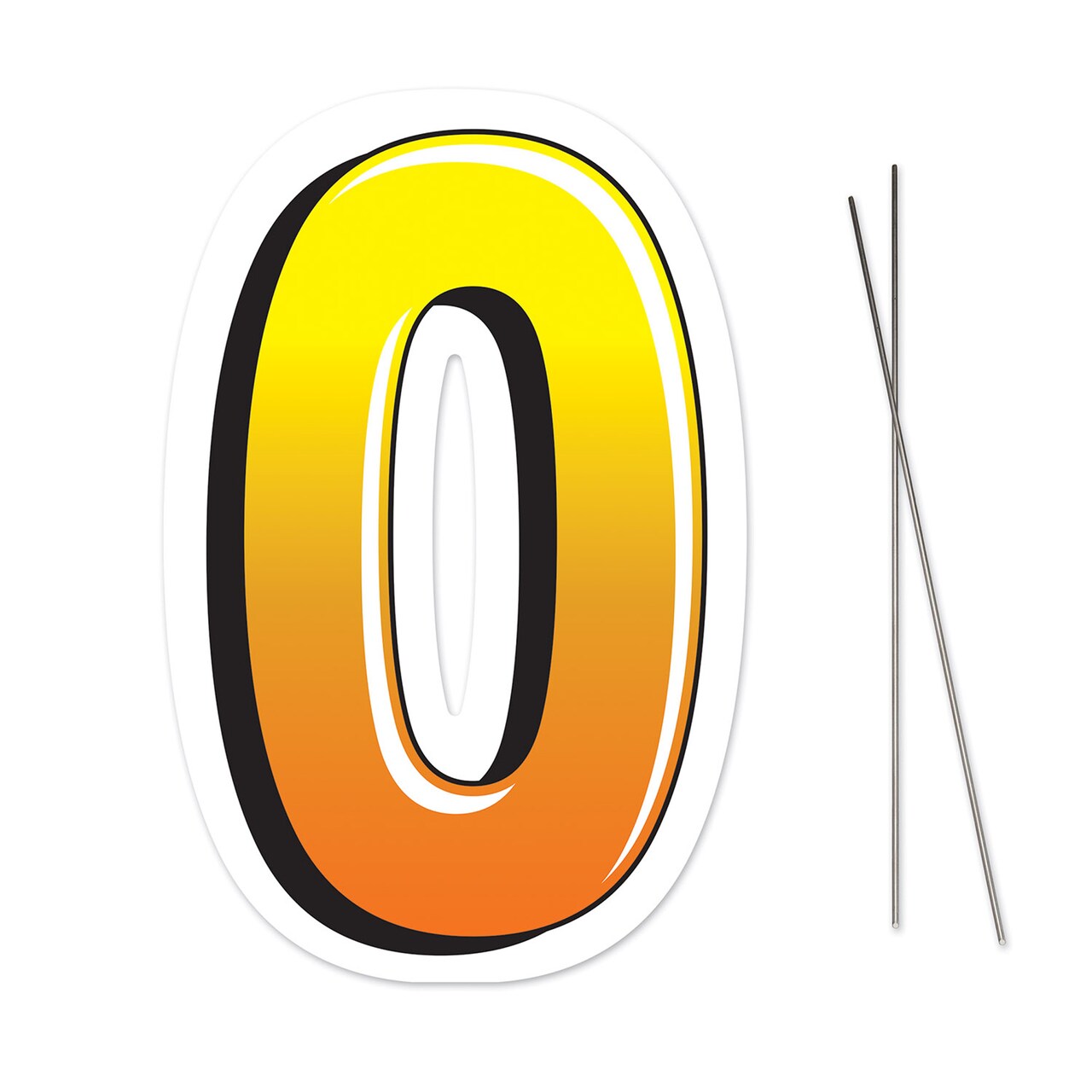 Beistle 18" Yellow and Black Number "0" Plastic Yard Sign with Metal Stakes